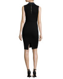 Sleeveless Gem-Collar Sheath Dress, Black