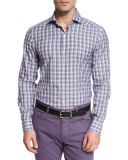 Plaid Long-Sleeve Sport Shirt, Purple