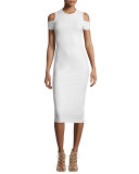 Meya Cold-Shoulder Stretch Midi Dress, Cream