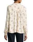 Nine Floral-Print Blouse, Ecru