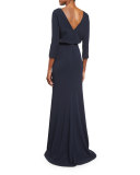 3/4-Sleeve Blouson Column Gown 