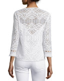 3/4-Sleeve Lace Embroidered Top 