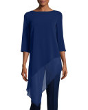 Cady Asymmetric-Hem 3/4-Sleeve Top, Violet