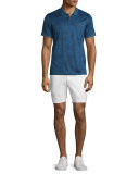 Tonal Camo-Print Short-Sleeve Polo Shirt, Prussian Blue