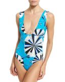 Parasol Reversible One-Piece Swimsuit, Turquoise