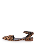 Lara Calf-Hair Ankle-Wrap d'Orsay Flat, Black/Natural Leopard