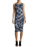 Sleeveless Floral Trompe l'Oeil Jersey Dress