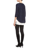 Dana Tweed 3/4 Sleeve Jacket, Prussian Blue/Multi
