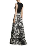 Beaded Floral-Skirt Sleeveless Gown, Fantasy
