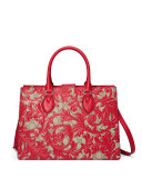 Arabesque Canvas Top Handle Bag, Red