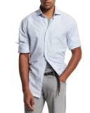 Striped Long Sport Shirt, Blue