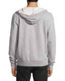 Distressed-Logo Zip-Up Hoodie, Heather Gray