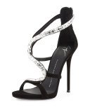 Wavy Crystal Suede 115mm Sandal, Nero