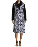 Chevron Mink Long Coat, Black/White