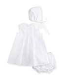 Sleeveless Organza Dress w/ Bonnet & Bloomers, Ivory, Size 3-24 Months