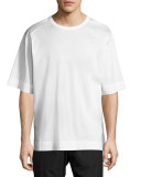 Woven-Back Crewneck T-Shirt, White