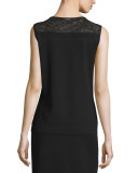 Needle-Punched Lace-Yoke Tank, Black