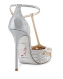 Crystal T-Strap Pointed-Toe Pump, Silver
