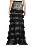 Vicky Tiered Lace Maxi Skirt, Black