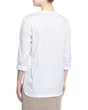 Button-Placket Long-Sleeve Blouse, White, Plus Size