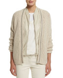 Monili-Trim Open-Front Cardigan, Butter