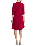 Half-Sleeve Shift Dress, Red