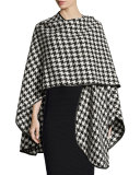 Houndstooth Leather-Trim Cape, Black/White