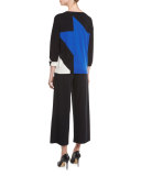 3/4-Sleeve Abstract Star Colorblock Sweater 
