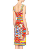 Sleeveless Carretto-Print Dress, Red/Yellow/Blue