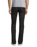 Wax-Coated Slim-Straight Biker Jeans, Black