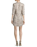 3/4-Sleeve Embellished Shift Dress, Blush
