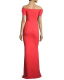 Briseide Off-the-Shoulder Ruched Gown, Orange