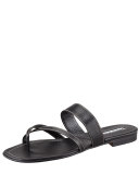 Susa Flat Leather Sandal, Black