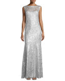 Sleeveless Sequined-Lace Gown