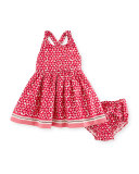 Cross-Back Floral Tile Dress w/ Bloomers, Multicolor, Size 12-24 Months