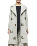 Metallic Fringe-Embellished Long Coat, Taupe/Gold