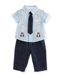 Short-Sleeve Oxford Shirt w/ Chambray Pants, Blue, Size 12-24 Months
