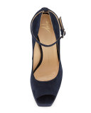 Suede Peep-Toe High-Heel Pump, Navy