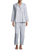 Pinstriped Long-Sleeve Pajama Set, Gray/White