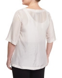 Beat 3/4-Sleeve Japonette Silk Top, Plus Size