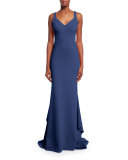 Pamela V-Neck Mermaid Gown, Navy