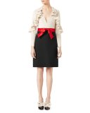 Silk-Wool Dress with Sculpted Sleeves, White/Black