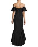 Off-the-Shoulder Faille Mermaid Gown, Black