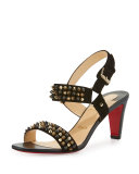 Bikee Bike Two-Strap Red Sole Sandal, Black