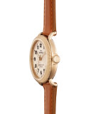 38mm Runwell Coin-Edge Leather Strap Watch, Golden/Bourbon