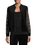 Kimmy Zip-Front Velour Bomber Jacket, Black