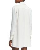 Long-Sleeve Tie-Neck Mini Dress, White