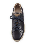 Leather Lace-Up Low-Top Sneaker, Navy