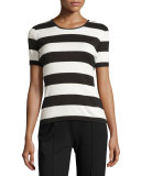 Striped Short-Sleeve Cotton Tee, Navy