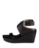 Jaden Leather Crisscross Wedge Sandal, Black